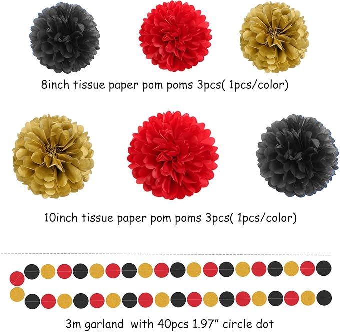 Red Black Gold Casino Theme Graduation Party Decorations 23pcs Kits