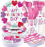 Valentines Day Heart Tableware for Kids 25 Set Disposable Dinnerware
