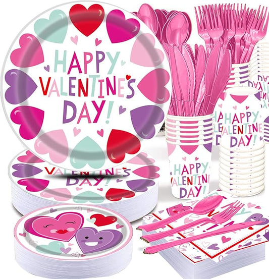 Valentines Day Heart Tableware for Kids 25 Set Disposable Dinnerware