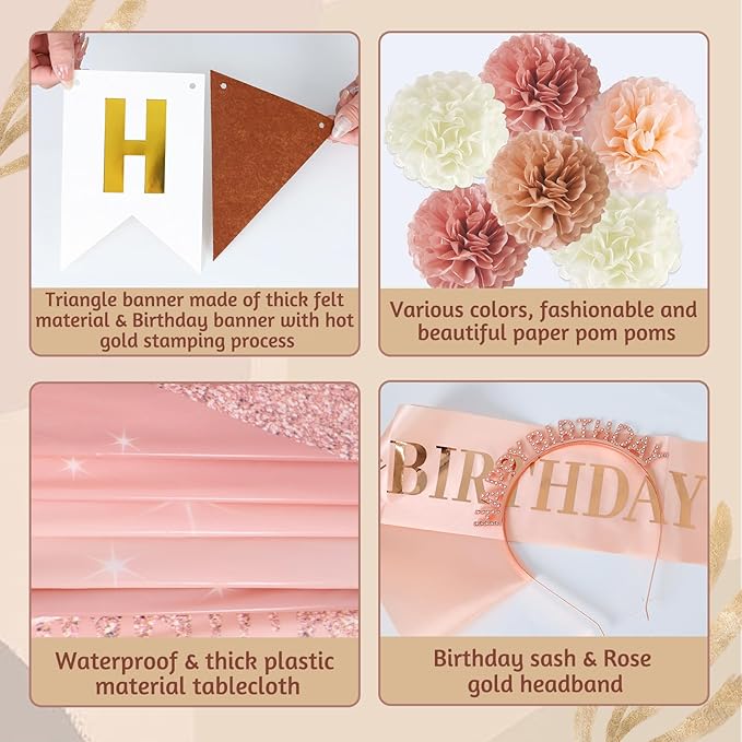 Boho Birthday Party Decorations for Women Girls with Cream Beige