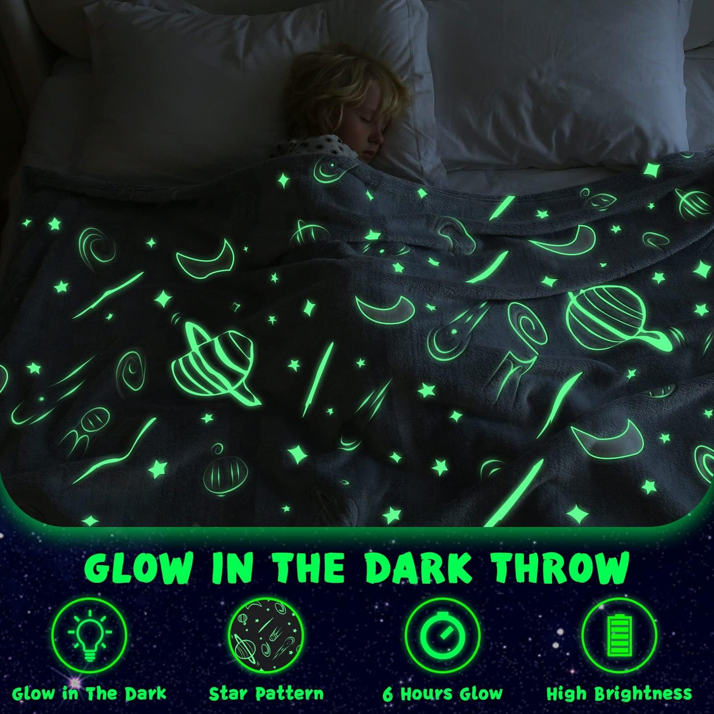 inhand Blue Space Toys Glow in the Dark Stars Blanket Birthday Gifts