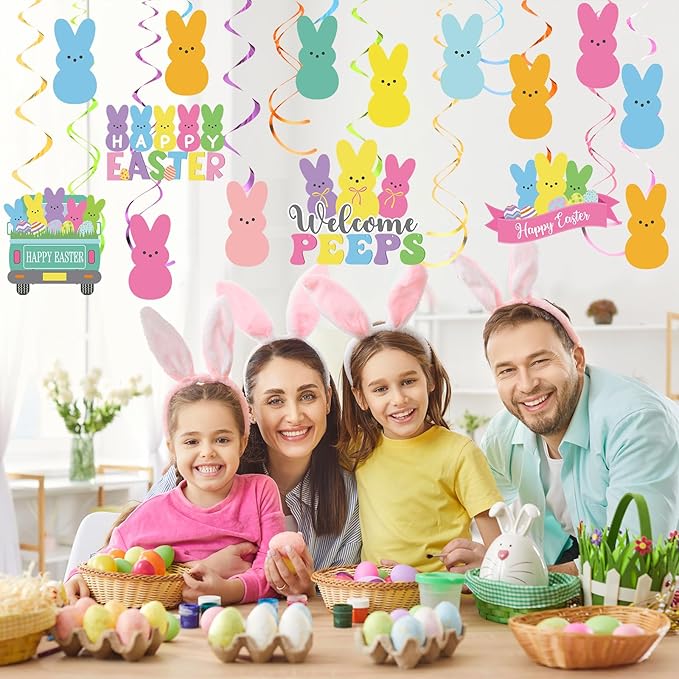 36 Pcs Easter Bunny Hanging Swirls Easter Party Decorations Happy