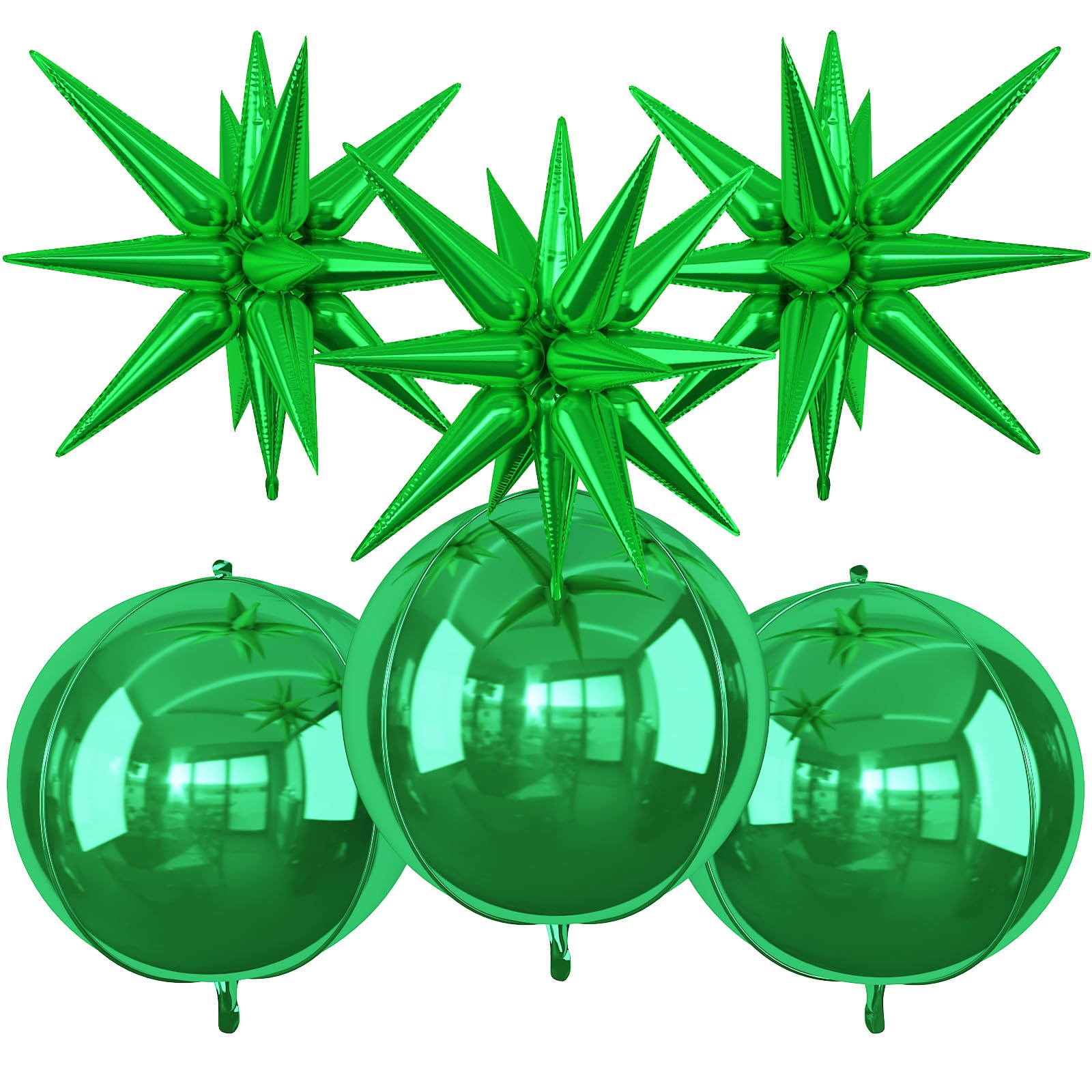 6Pcs Green Foil Balloons,22Inch Metallic Green 4D Round Ball Balloon