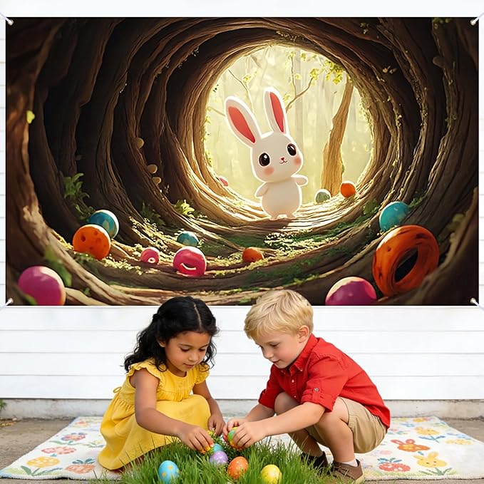 Easter Banner Polyester 43x70.86 Inches Banner Easter for Indoor