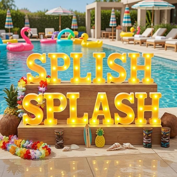 12 Pcs Summer Splish Splash Party Decorations Light Sign Summer Pool