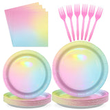 96Pcs Pastel Rainbow Birthday Party Supplies Iridescent Pastel Plates