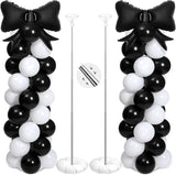 2 Sets Black White Bow Balloon Column Stand Kit Includes 2 Bows & 100