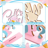 6 Pcs Ice Cream Gender Reveal Wooden Table Decorations Topper Blue