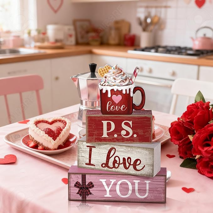 4 Pcs Valentine's Day Table Decoration Wooden Ice Cream Cup