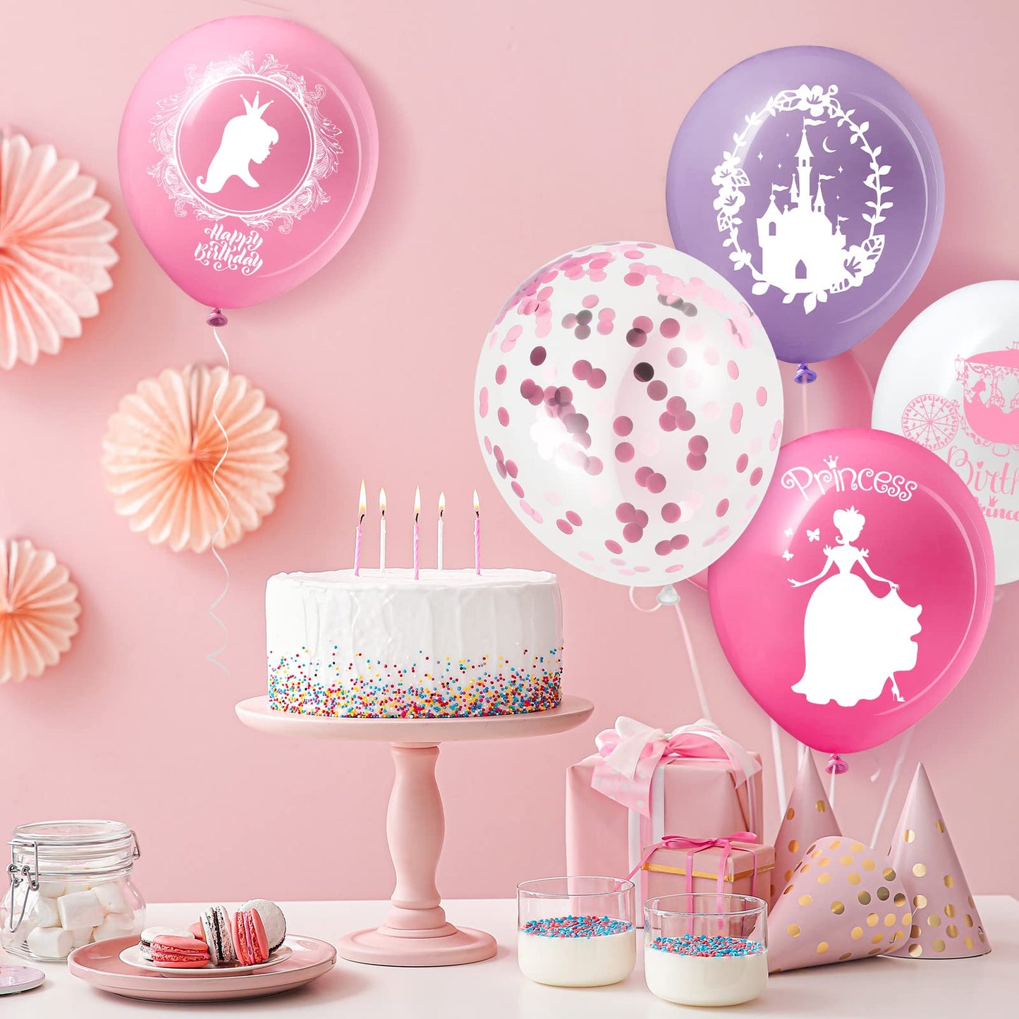 Civaner 48 Pieces Princess Balloons Bulk 12 Inch Pink Princess Themed