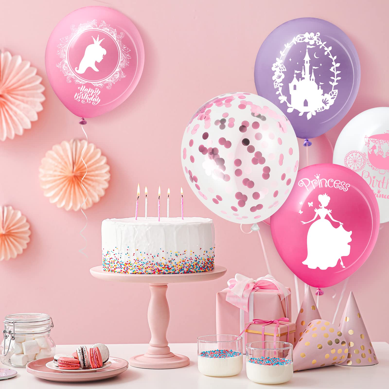 Civaner 48 Pieces Princess Balloons Bulk 12 Inch Pink Princess Themed