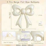 4 Pcs Cream Bow Balloons, 31”Huge Beige Bow Aluminum Foil Balloons