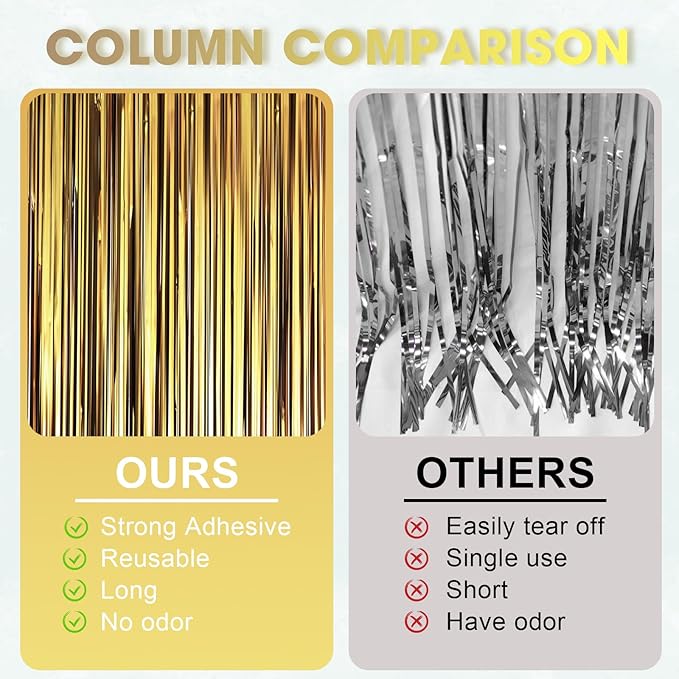 Voircoloria 3 Pack 3.3 x 8.2 ft Matte Dark Gold Foil Fringe Backdrop
