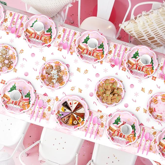 194 Pcs Christmas Party Supplies Decorations Pink Gingerbread Party