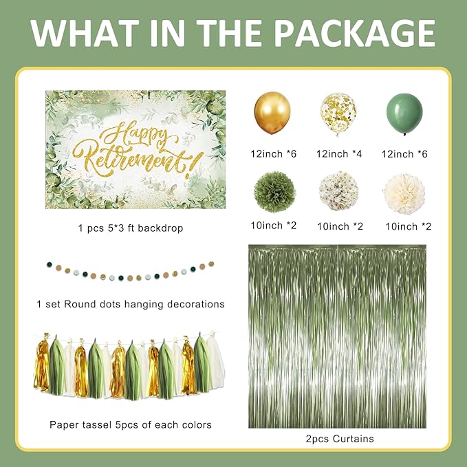 Sage Green Retirement Party Decorations Happy Retirement Banner Foil