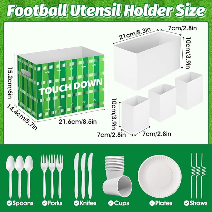 2PCS Football Utensil Holder Paper Utensil Caddy for Football Party