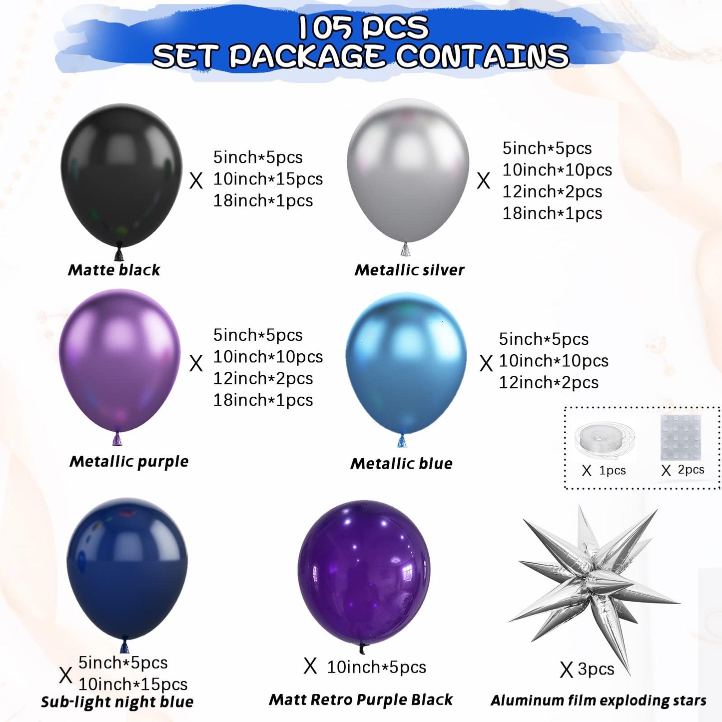 Space Balloon Arch Kit, Space Birthday Decorations Blue Purple Silver