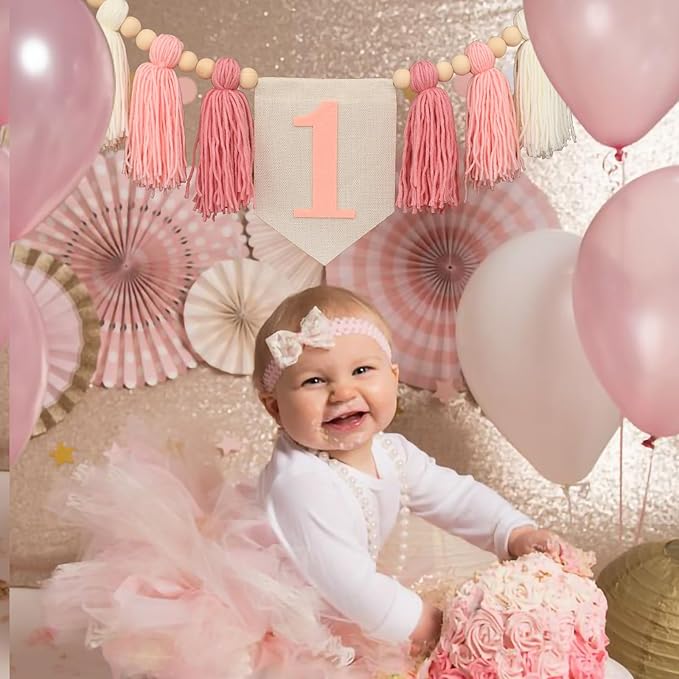 Boho Pink Handmade 1st Birthday High Chair Banner First Highchair