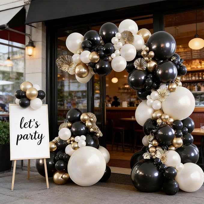 Black and Gold Balloon Arch Kit, Double Stuffed 129 Pcs Gold and