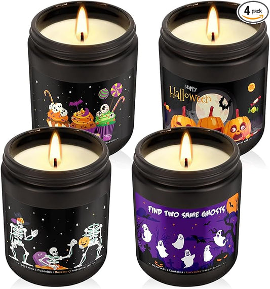 Halloween Scented Candles Set 4 Pack 7oz Each Soy Wax Candles with