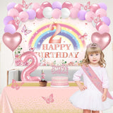 2nd Birthday Decorations for Girl 47pcs Pink Flower Rainbow Banner