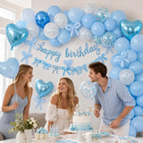 Blue Bow Birthday Decorations, Coquette Party Decor with Happy