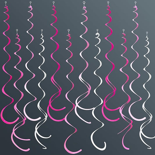 36 Pcs Hot Pink Hanging Swirl Decorations Ombre Pink White Felt Swirl