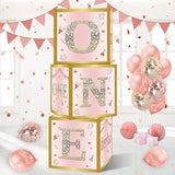 DataMoon 1st Birthday Decorations Boxes for Baby Girl - 3PCS Pink