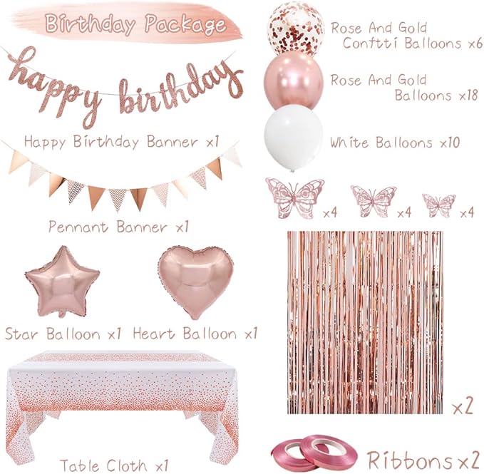 Rose Gold Birthday Decorations Rose Gold Happy Bday Banner Balloons