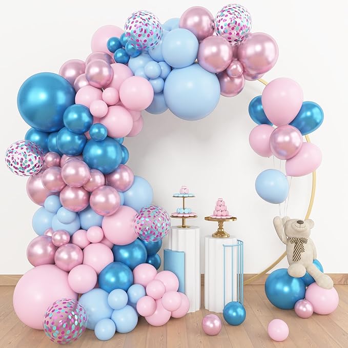Amandir 153pcs Pink Blue Balloon Garland Arch Kit, Different Sizes 18