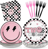 96 Pcs Two Cool Dude Birthday Party Decorations Pink 2nd Birthday