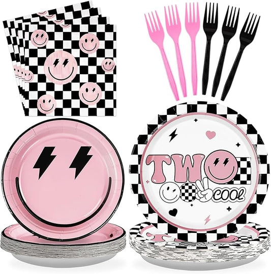 96 Pcs Two Cool Dude Birthday Party Decorations Pink 2nd Birthday
