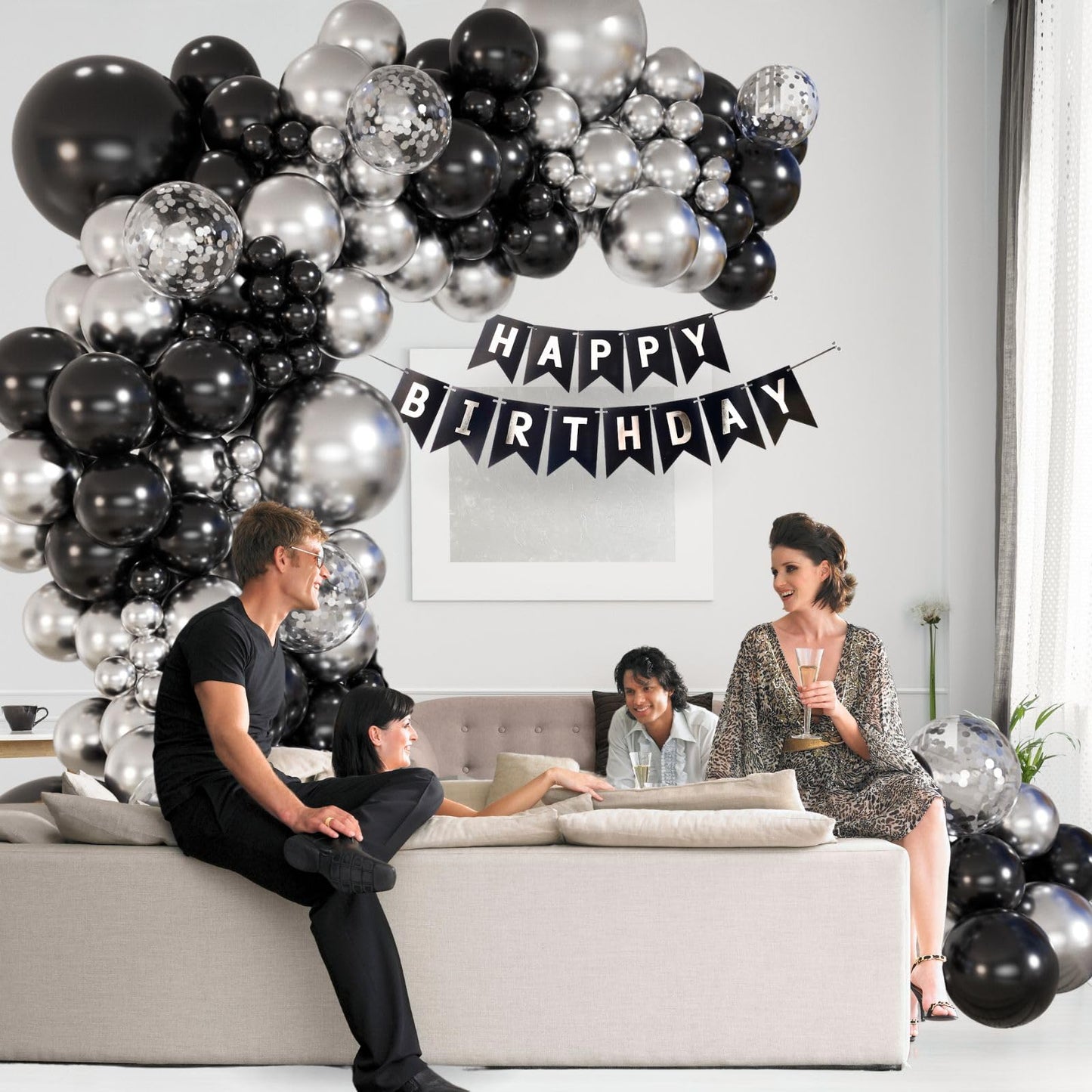 147pcs Black and Silver Balloons Garland Arch Kit, 18 12 10 5 inch