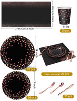 Nkaiso 141 Pieces Black and Rose Gold Party Supplies, Disposable Party