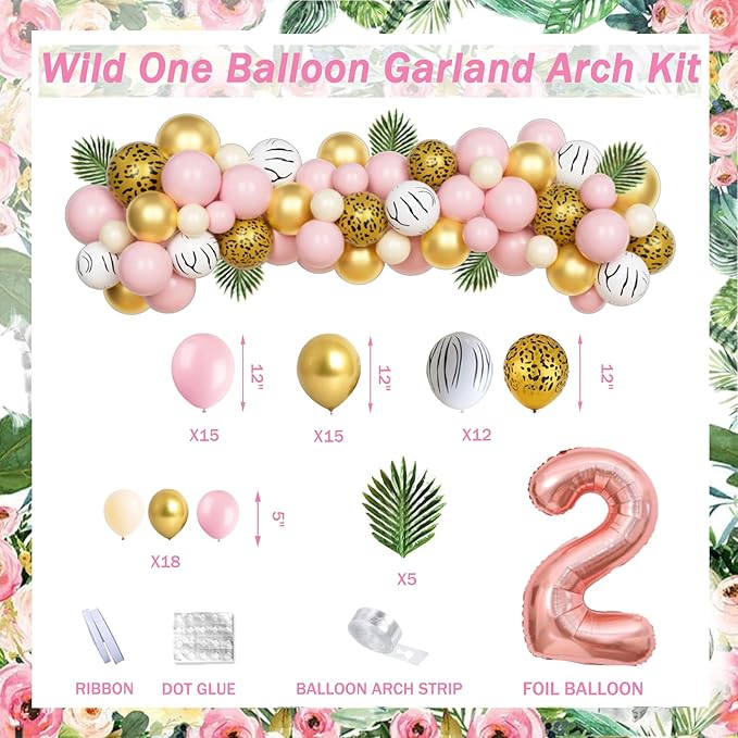231 PCs Two Wild Birthday Decorations Girl Hombae Jungle Safari