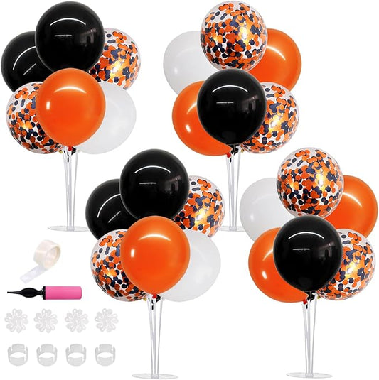 4 Set Halloween Balloons Black Orange Confetti White Balloon Stand