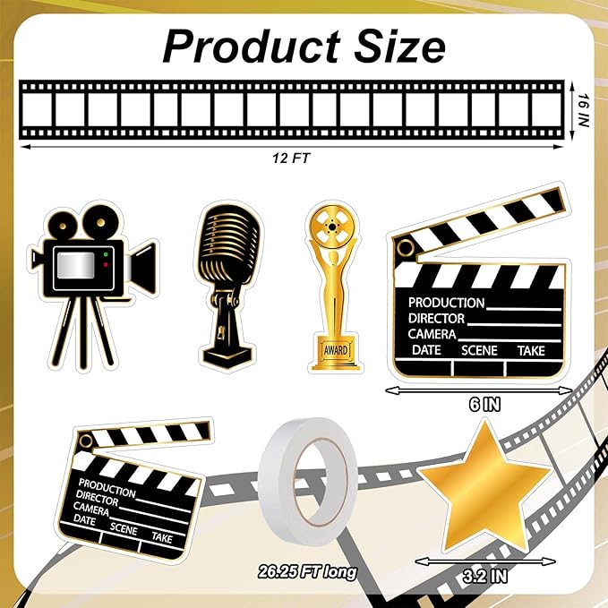 Movie Party Decorations Bulk 12 ft Filmstrip Banner Ceiling Decor