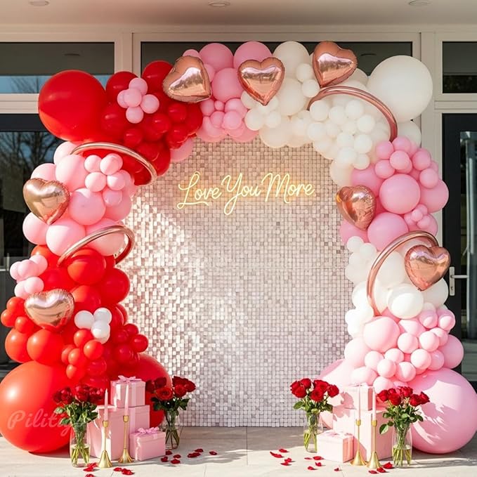 137 Pcs Valentines Day Balloon Arch Kit Red Pink White Matte Latex &