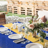 16Pack Disposable Plastic Tablecloths and Satin Table Runner Set Blue