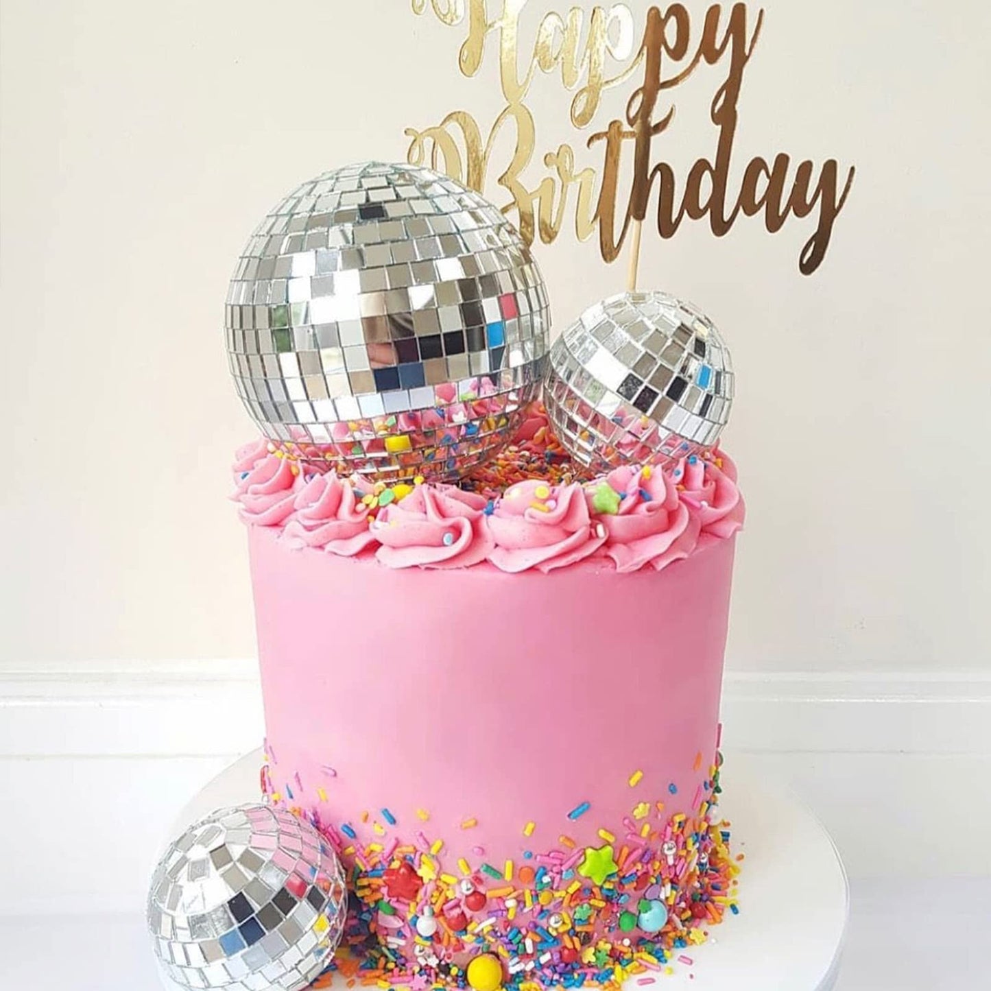 Newmemo 11pcs Disco Ball Cake Decoration Mirror Disco Balls Cake