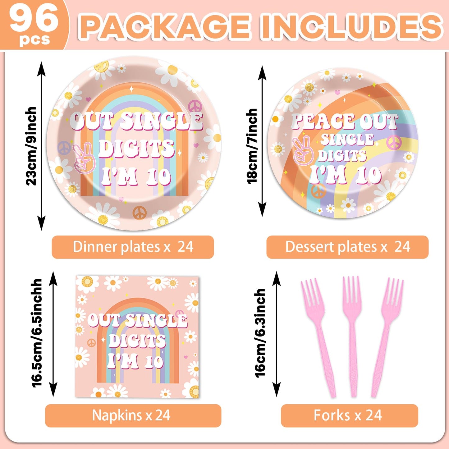 ojustbeok 96PCS Peace Out 10th Birthday Decorations for Girl 10th