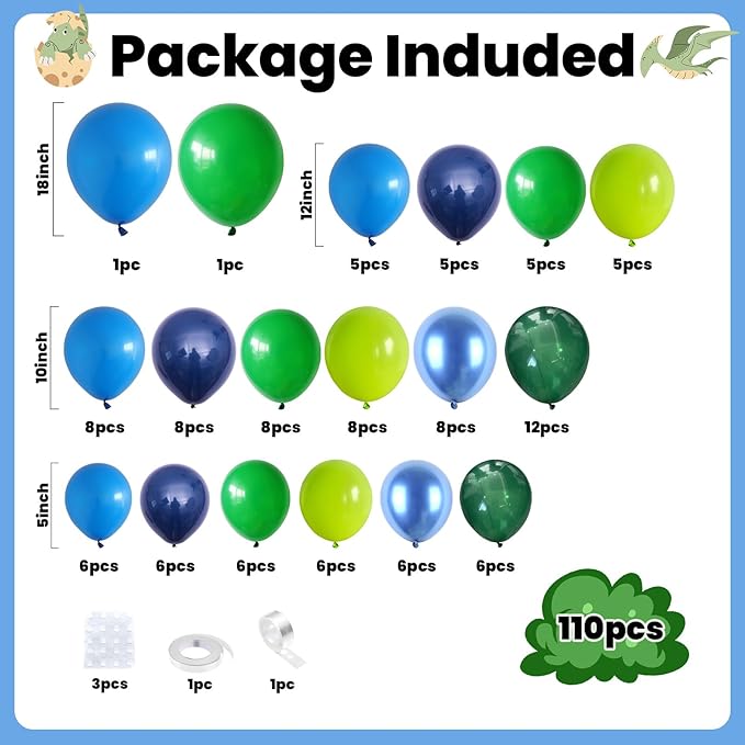 Blue Green Balloon Arch Kit Dinosaur Balloon Garland Kit with Fruit