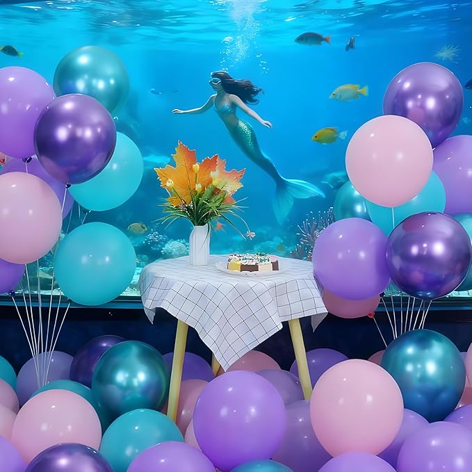100pcs Mermaid Balloons 12 inch Purple Pink Teal Balloons Set