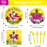 96 Pcs Easter Tableware Set He is Risen Plates Happy Easter Party