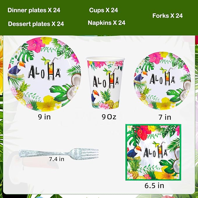 Hawaiian Luau Party Supplies Disposable Hawaiian Plates and Napkins
