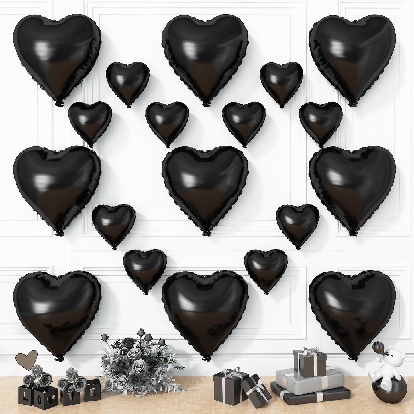 Black Heart Balloons, 19PCS Black Heart Shape Balloons, 18Inch with