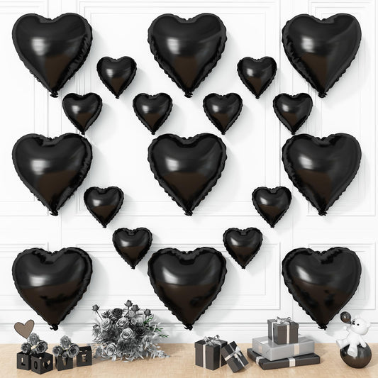 Black Heart Balloons, 19PCS Black Heart Shape Balloons, 18Inch with