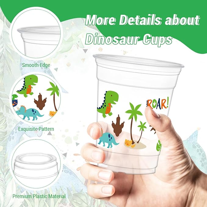 50Pcs Dinosaur Cups 12oz Dinosaur Party Cups Dino Theme Clear
