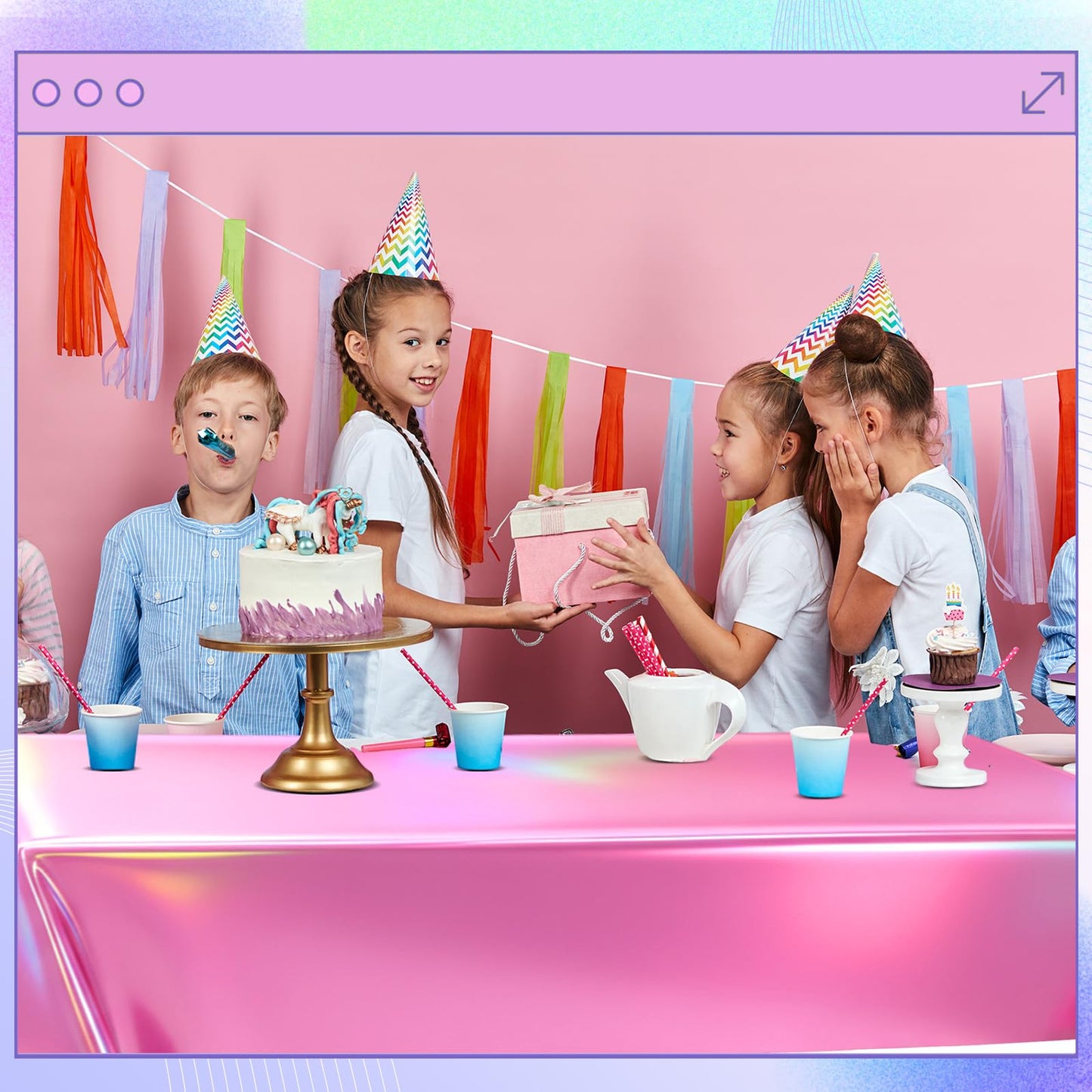 Oudain 3 Pcs Kpop Theme Party Purple & Pink & Silver Iridescent Party