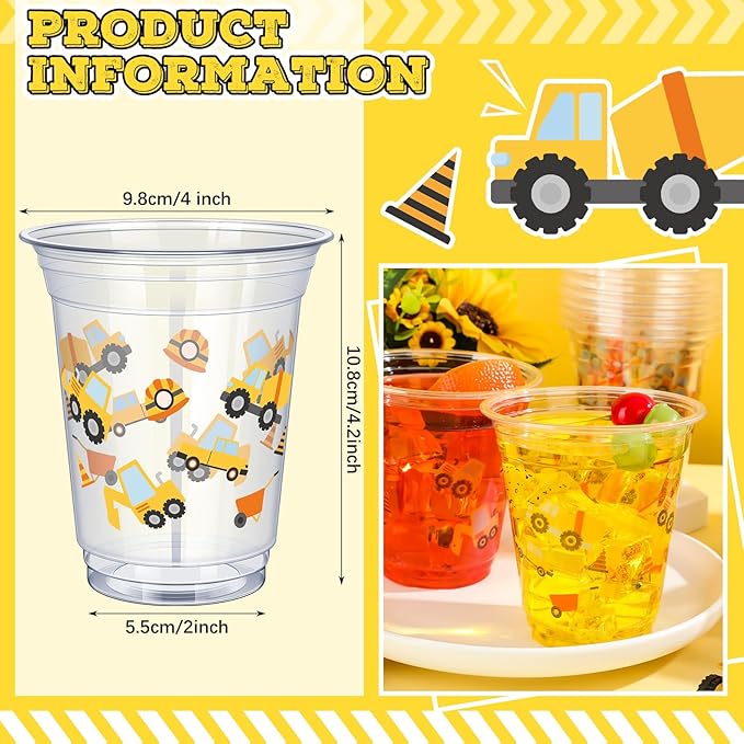 50 Pcs Construction Cups Construction Birthday Party Supplies 12 oz